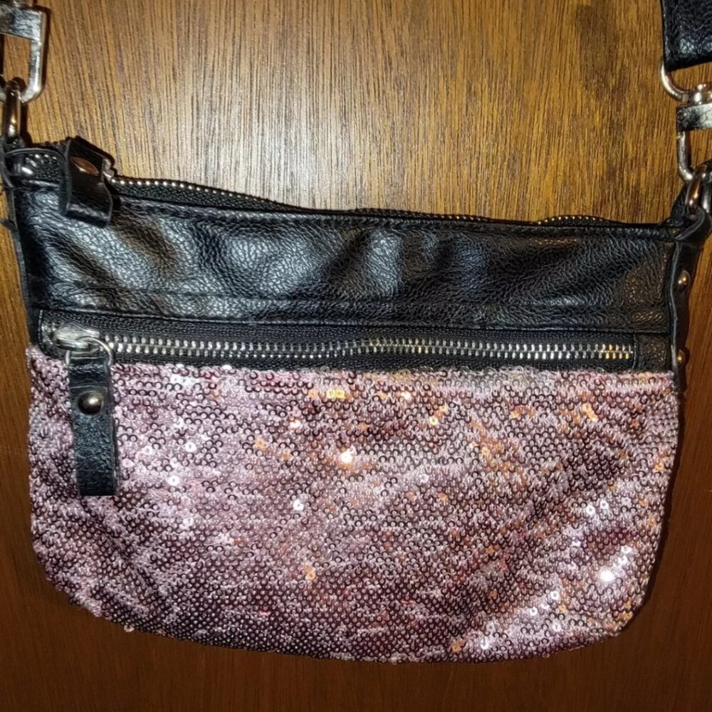 Pink Black Small Sequin Purse crossbody Festival Concert So Cute!